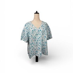 🆕 Draper James v neck cotton puff sleeve blue print top size XXL